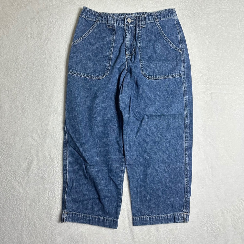 Essentials Women's High Rise Wide Leg Utility Denim Crop Pants Blue Size 6 Y2K